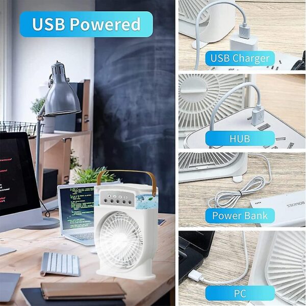 3 In 1 Air Cooling USB Fan with LED Night Light Water Fan - Image 6