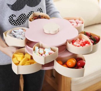 Flower Pattern Rotation 2-layer Petal Candy Box Nut Case Snack Storage Snack Box Creative Pattern Rotating Double Fruit Bowl Double Candy Box Double layer Box Container-8